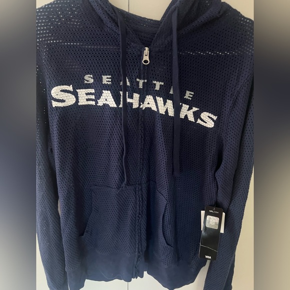 NWT Seattle Seahawks mesh hooded full zip jacket Navy Blue women’s L - Picture 12 of 14